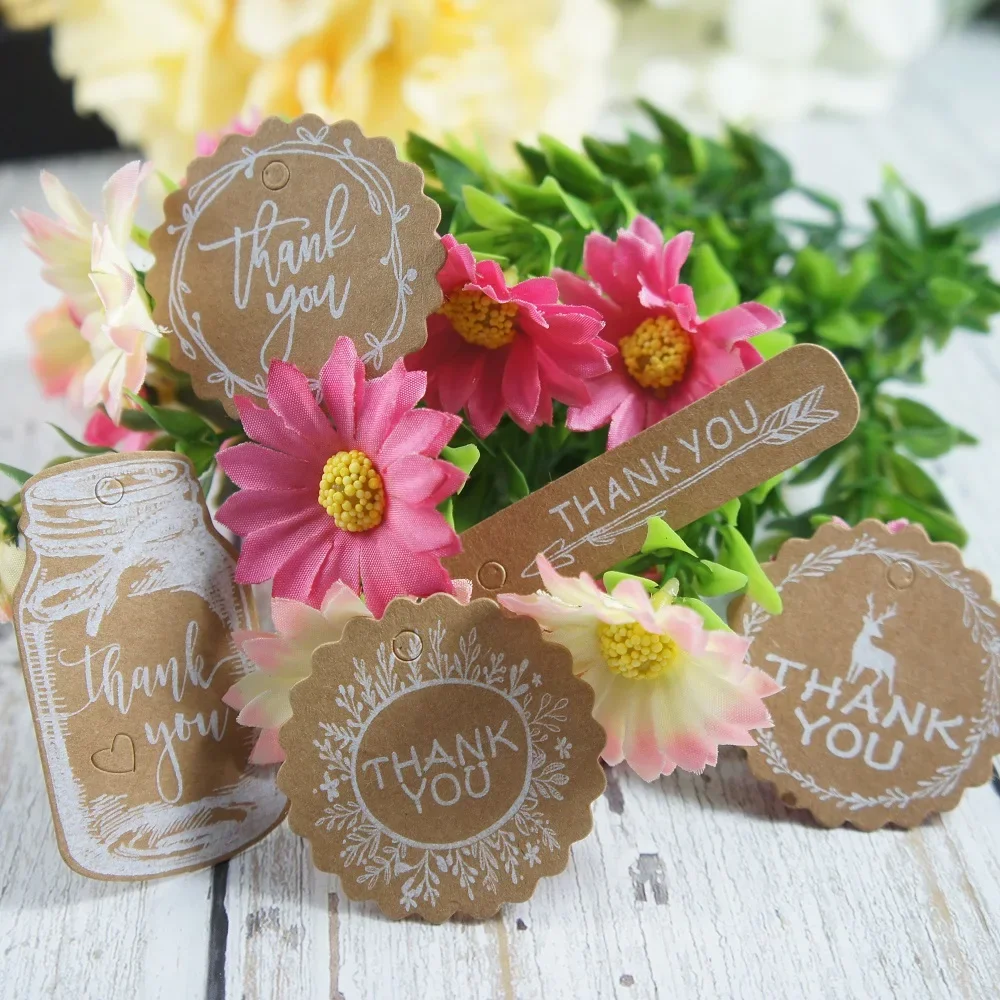 

50pcs thank you theme 5 style mix gift design paper labels packaging decoration tags Scrapbooking Craft Paper DIY Decoration