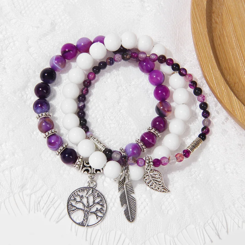 Bracelet fluorite / amethyst with tree of life, 8mm