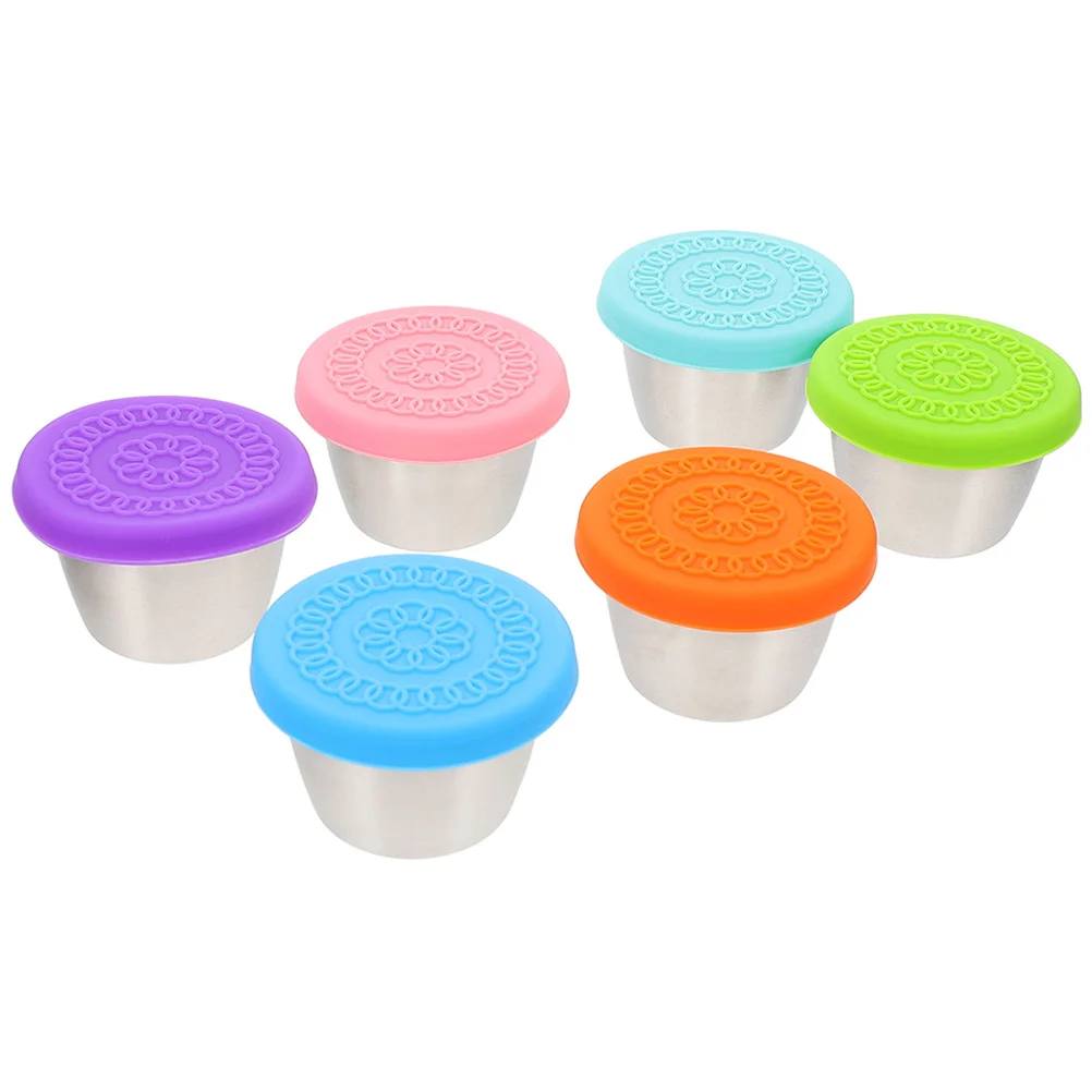 

6 Pcs Sauce Cup Dessert Dressing Cups with Lids Condiments Containers Lunchbox for School Small Stainless Steel