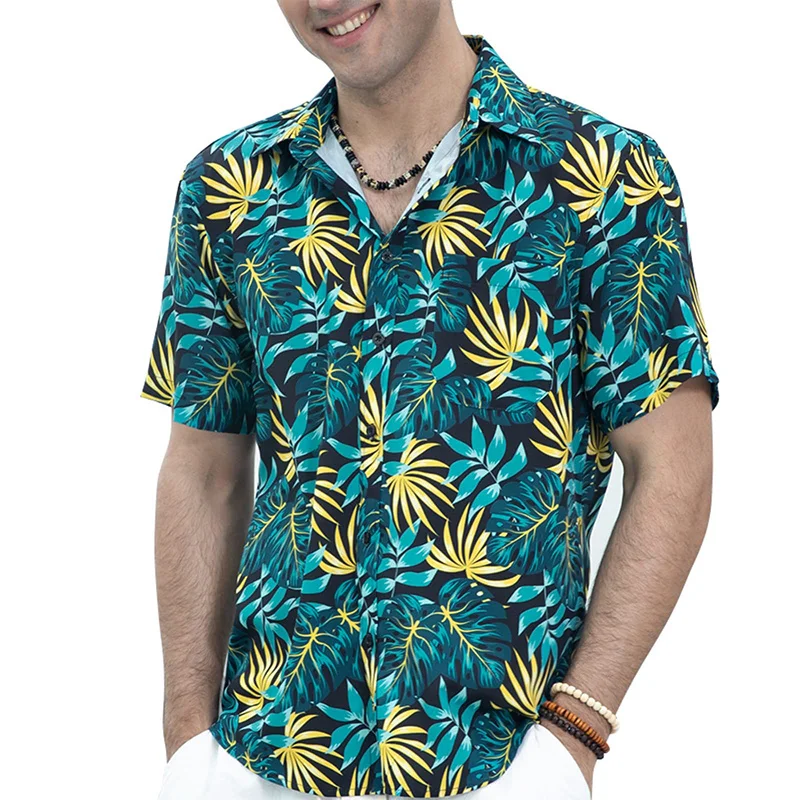 Tropical Floral Shirts for Men Clothing 3D Printing Hawaiian Vacation Shirt Short Sleeve y2k Tops Vintage Clothes Lapel Blouse 4