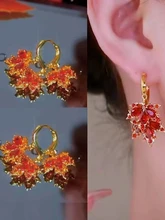  Luxury Women's Temperament Jewelry Diamond Inlaid Red Maple Leaf Zircon Earrings for Women's Engagement Wedding Earrings 