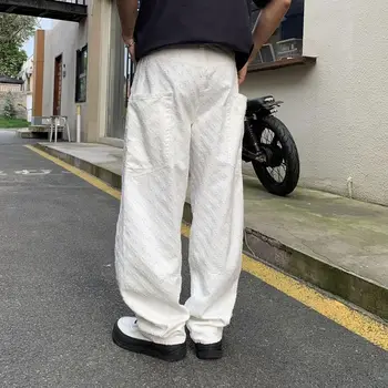 Y2K جينز بنمط الجاكار مخصص للرجال عتيق منقوش ملابس الشارع الشهير جينز فضفاض للرجال سراويل مستقيمة فضفاضة للرجال - Image 5
