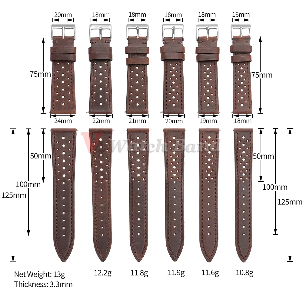 Vintage Racing Leather Breathable Watch Strap in Brown