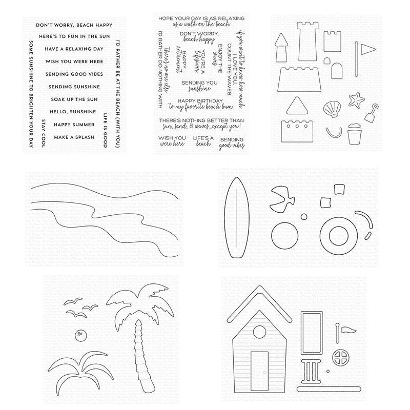 

Summer Beach Bungalow Sandcastle Cutting Dies Clear Stamps June 2022 New Scrapbooking for Paper Making Embossing Frames Card