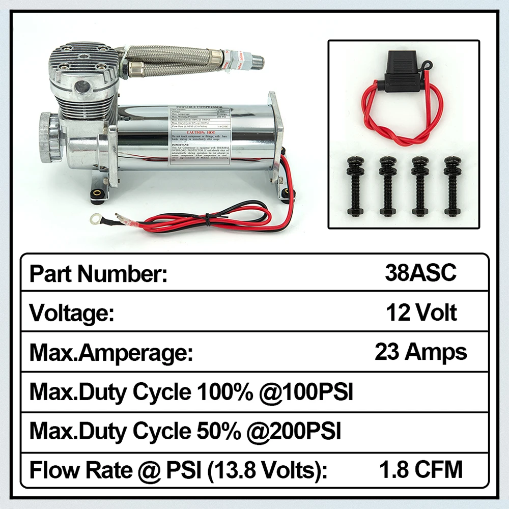 Car Air Suspension Compressor Universal DC 12V 480c MAXPOWER 200 PSI OUTLET 1/4 NPT 3/8 NPT 14ASC