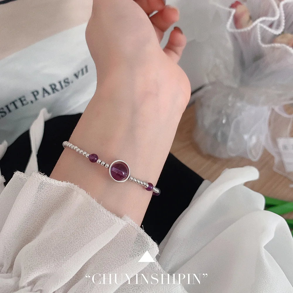 Unique Bracelets for Women, S925 Sterling Silver Amethyst Beaded Bracelet with Luxurious Charm for Best Friend and Girlfriend 2