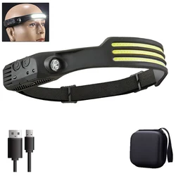 Rechargeable LED COB Induction Headlamp with Built - in Battery, Motion Sensor, and Waterproof Design - 5 Lighting Modes (3 - White with Bag)