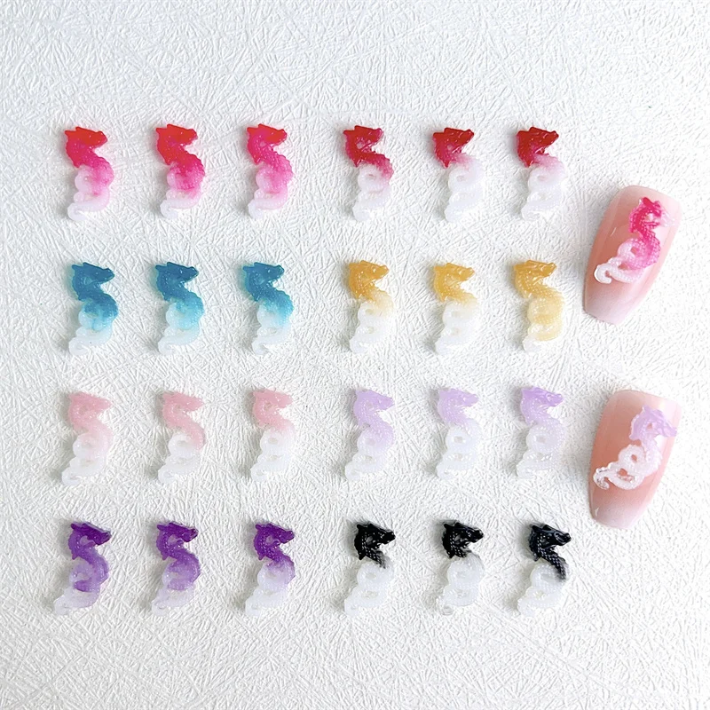 

10pcs Double Color Dragon 3D Nail Art Decoration Summer Nail Charms 8*15mm Luminous Glitter Nail Dragon DIY Manicure Accessories