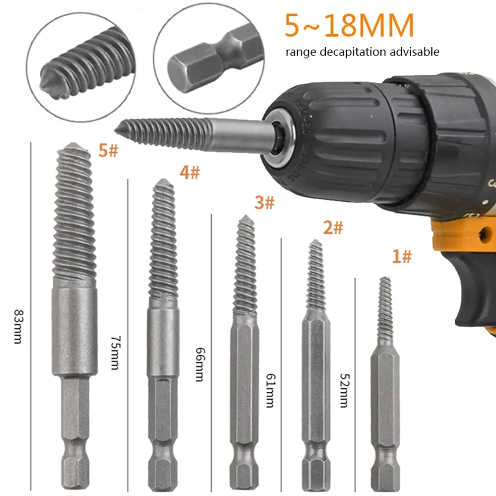 

5pcs Hex Screw Extractor Center Drill Bits Guide Set Broken for Damaged Bolt Remover Hex Shank And Spanner Broken Hand Tool