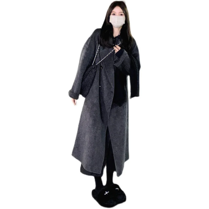 Lautaro Spring Autumn Extra Long Flowy Oversized Casual Trench Coat for Women Belt Double Breasted Loose Korean Fashion 2022