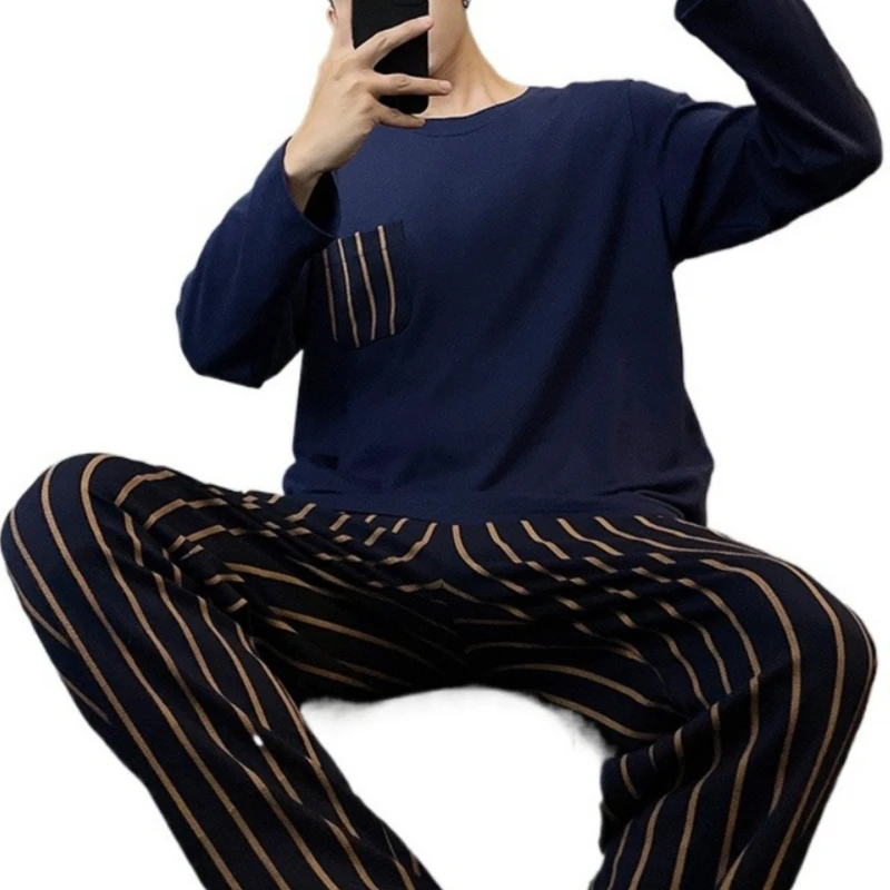 Summer 3XL Knitted Pjs Short Sleeved Cool Men's Pajamas Sets Male Pajamas Nightwear Masculine Sleepwear Suits Homewear Fashion