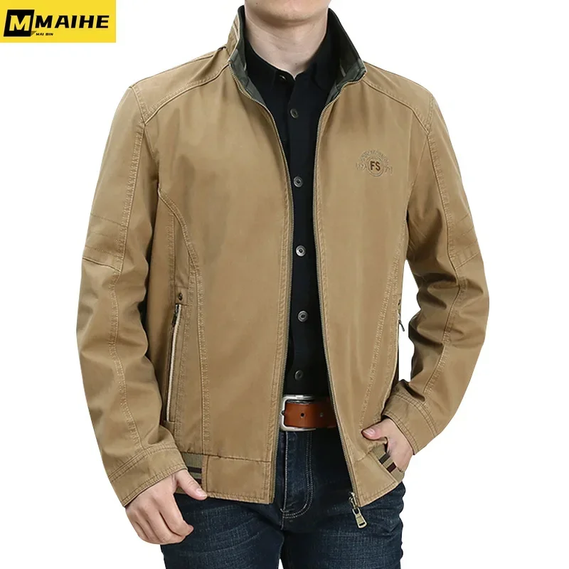 

Spring Fall Men's Bomber Jacket High quality Deluxe double-sided cotton khaki coat Fashion casual men's military tactical jacket