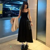Mode taille haute robe à bretelles femme été décontracté Simple polyvalent longues robes femmes élégant Streetwear robe Camisole 4