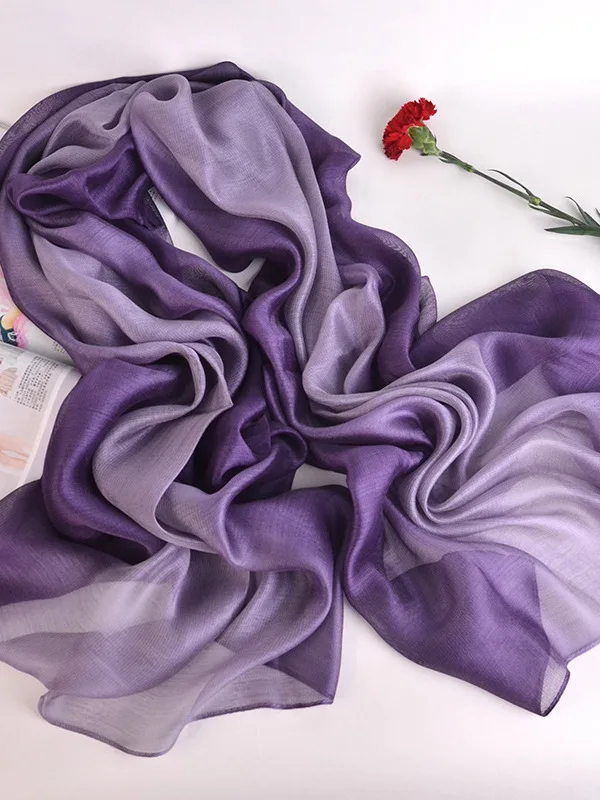 Multipurpose Women Gradient Silk Satin Hair Scarf Fashion Neckerchief Female Hair Ties Headband Ornament FemaleBag Scarves