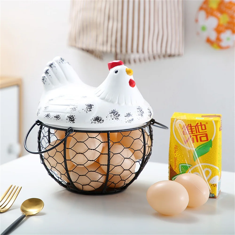 Iron Ceramic Hen Ornament Egg Fruit Storage Basket Container Kitchen Supplies Kitchen Tableware ceramic egg storage tray