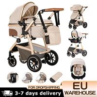 Landau de voyage 3 en 1 avec poignée réglable en hauteur, landau de voyage avec moustiquaire, poussette pour bébé avec cadre en aluminium 1
