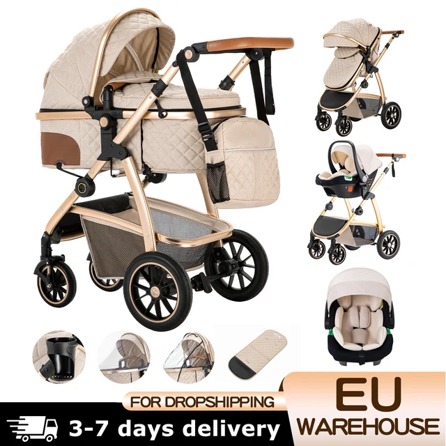 Landau de voyage 3 en 1 avec poignée réglable en hauteur, landau de voyage avec moustiquaire, poussette pour bébé avec cadre en aluminium 1