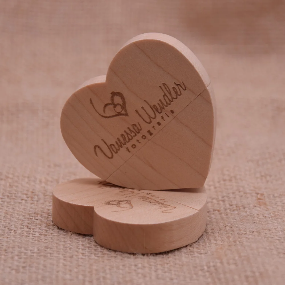 Wood Heart USB 플래시 드라이브 2.0 메모리 스틱, 64GB, 32GB, 8GB, 4GB 플래시 드라이브, USB 디스크, 결혼 선물, 사진 펜드라이브, 커스텀 로고
