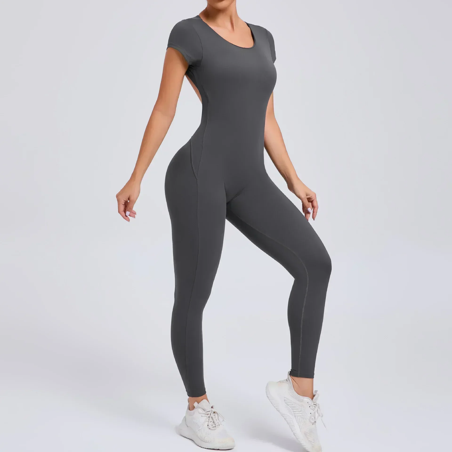 Seamless Yoga Jumpsuits Sports Fitness Hip-lifting Short-sleeved Backless One-piece Workout Gym Leggings Tracksutis for Women 5