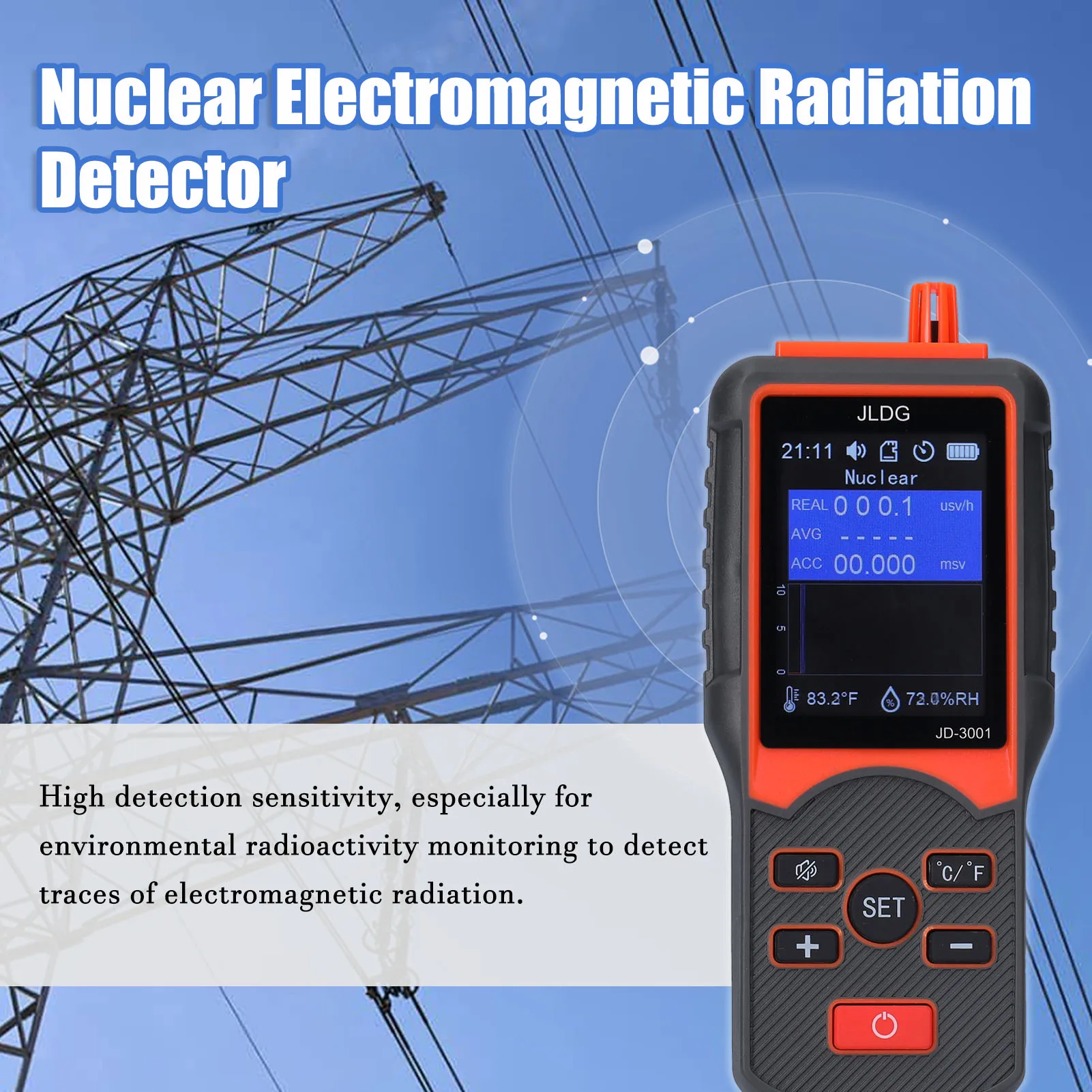 JD-3001 Multifunctional Geiger Counter Temperature Humidity Measuring Device Radiation Tester Electromagnetic Radiation Detector