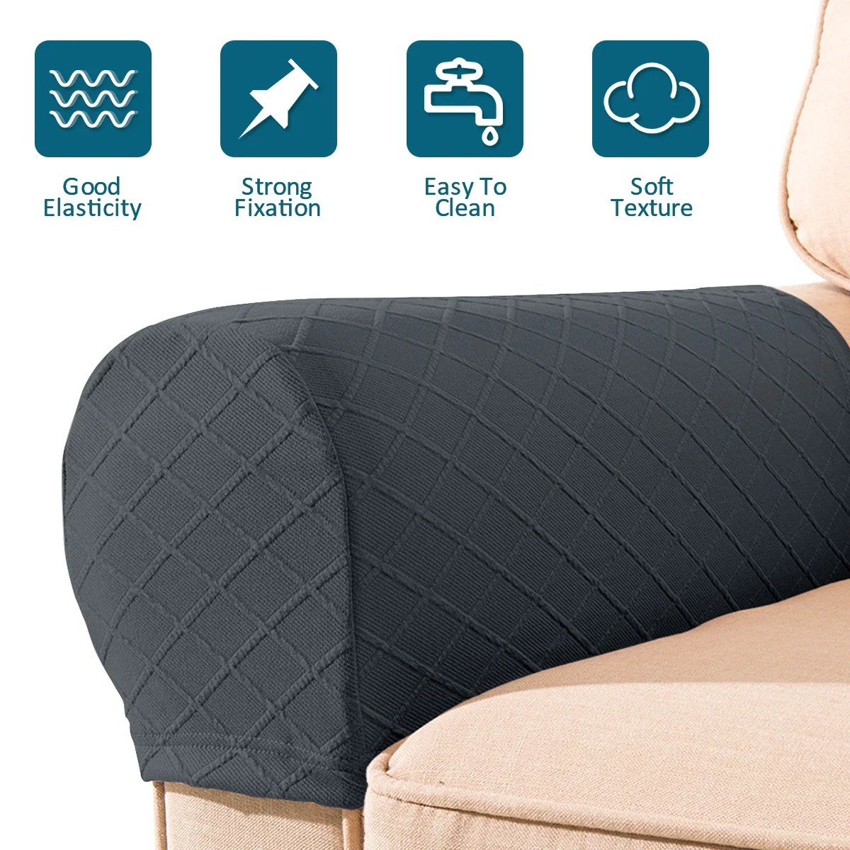 Armrest Covers 4Pcs Stretch Couch Arm Covers Anti-Slip Armrest with Nails Washable Sofa Chair Arm Anti-Scratch