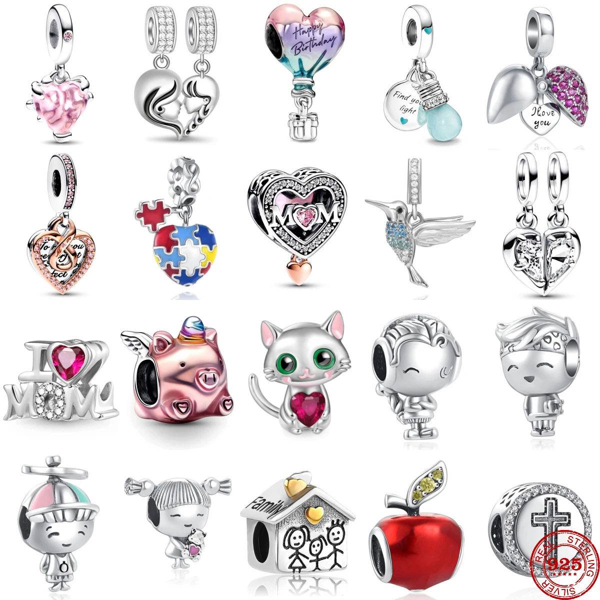 Fit Original Pandora Charms Bracelet 925 Sterling silver House Family Boy Girl Tree Apple Pendant Charm Beads DIY Women Jewelry charm jewelry