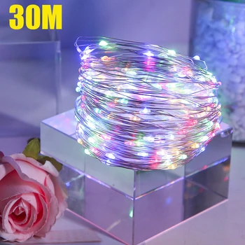 USB LED 스트링 조명, 구리 와이어 화환 요정 조명, 크리스마스 웨딩 파티 휴일 조명, 정원 램프 장식, 30M