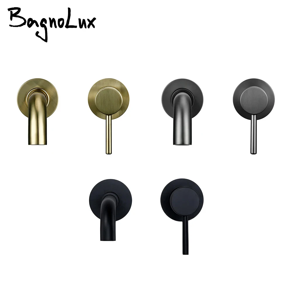 Bagnolux Black Chrome Rose Gold Brushed Polished Brass Single Handle Hot Cold Water Wall Mounted Embedded Bathroom Basin Faucet