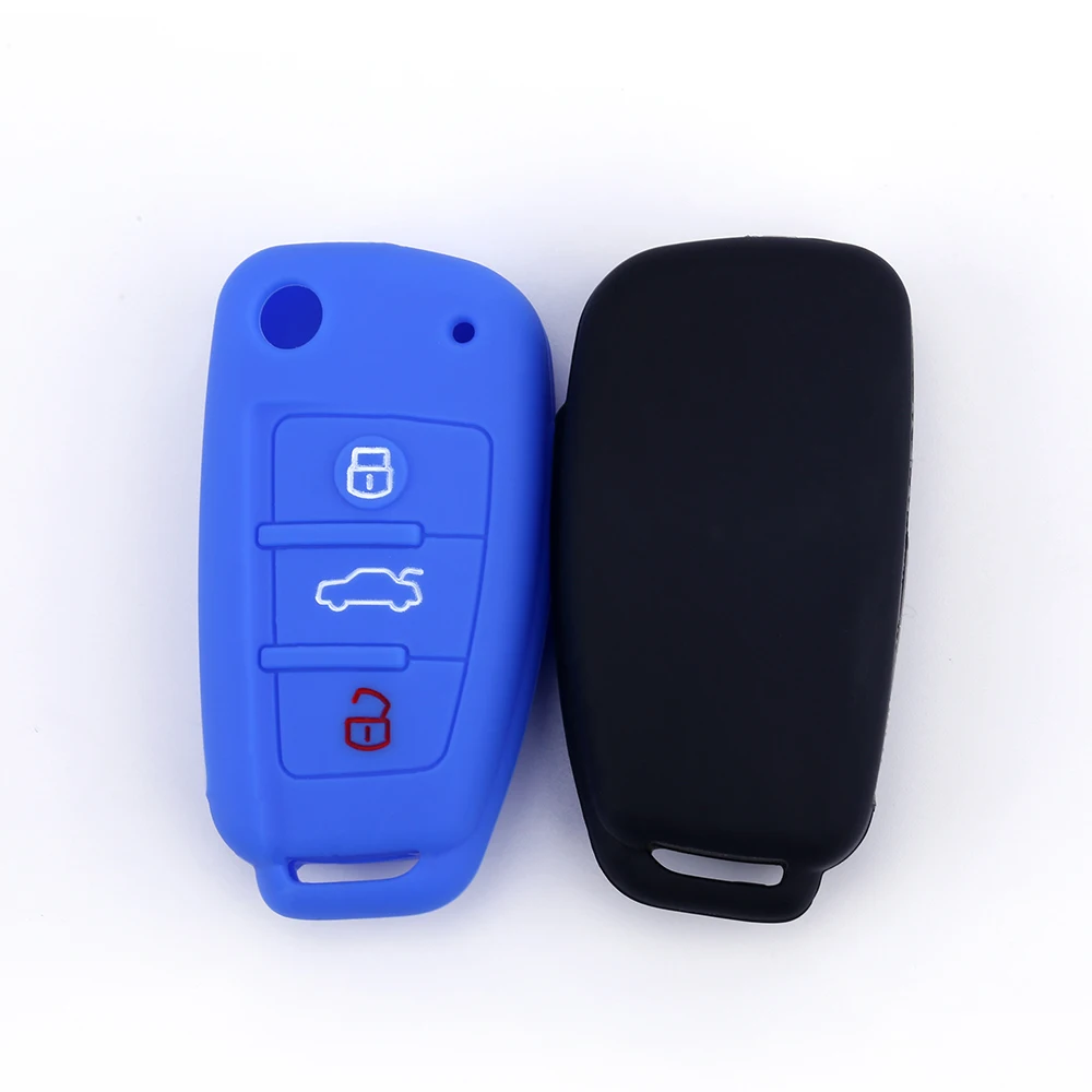 Silicone Cases Protector Cover For Audi A1 A3 A6 Q2 Q3 Q7 TT TTS R8 S3 S6 RS3 RS6 3 Buttons Folding Remote Control Car key