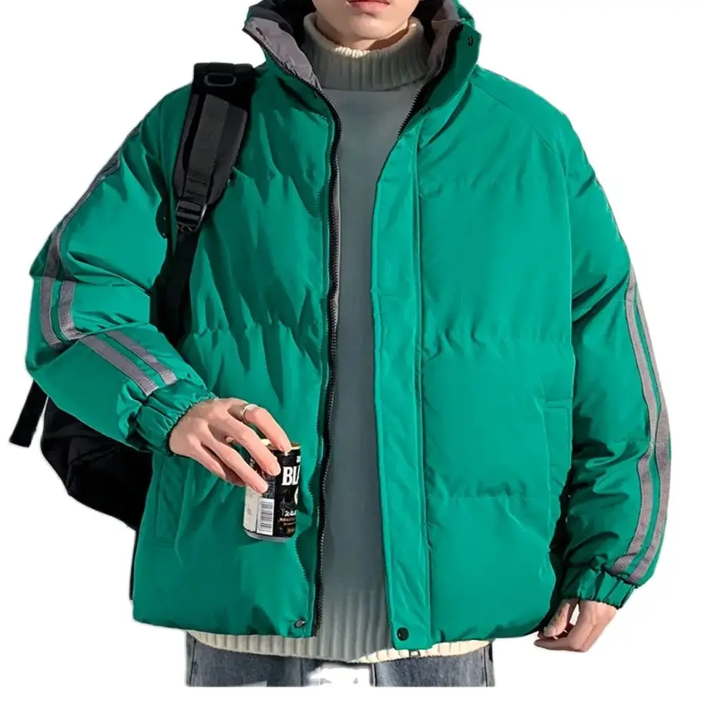 2023 Winter New Fashion Men's Hong Kong Brand Solid Color Cotton Long Sleeved Hooded Loose Casual Coat