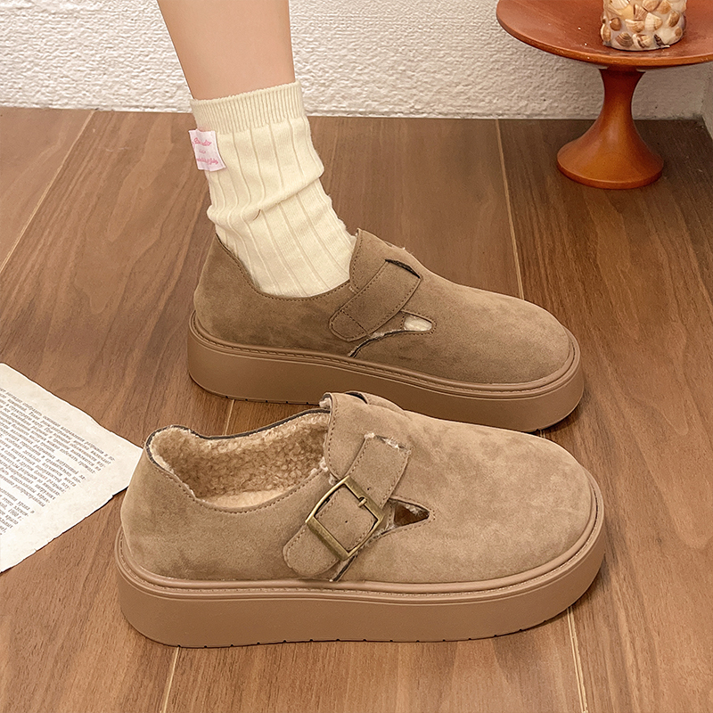 Warm Fce Lined Thi Bot  oes Women's Slip-On Loers Snow Boots Korean Sle round Toe Platform Rubber Sole