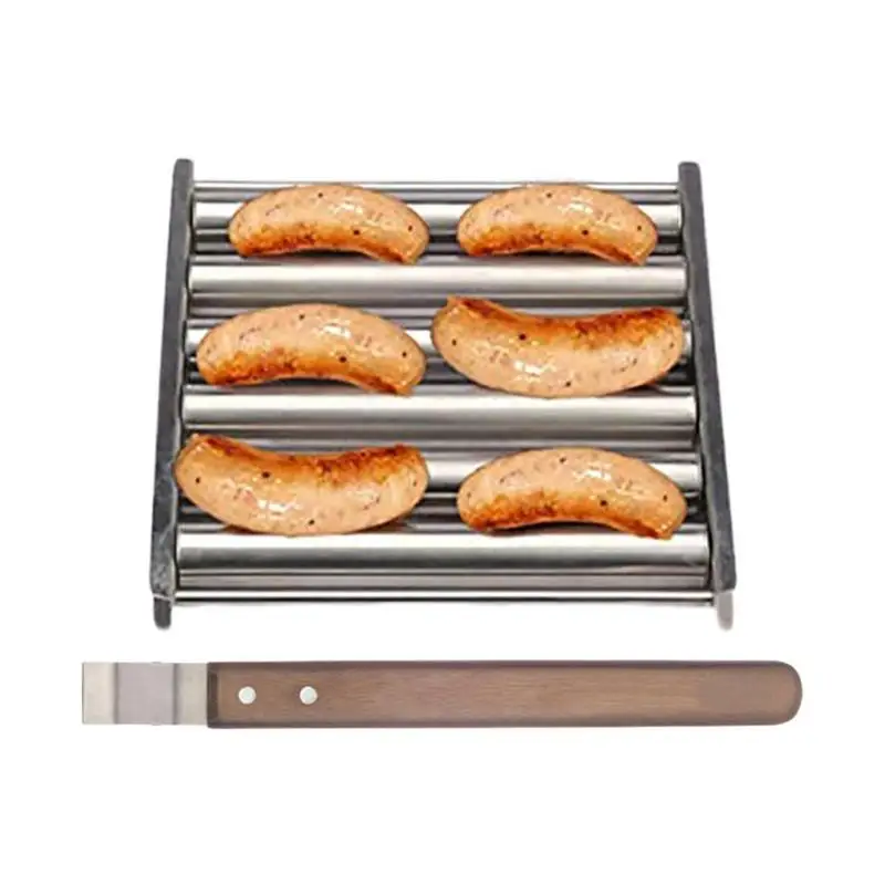 

Hot Dog Roller Sausage Roller with Extra Long Wood Handle Stainless Steel Sausage Roller Rack Camping Barbecue Rack Tools