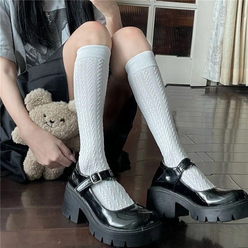 Japan Style High School Student Knee High Socks Long Solid Black White Summer Thin Woman JK Costumes Girls