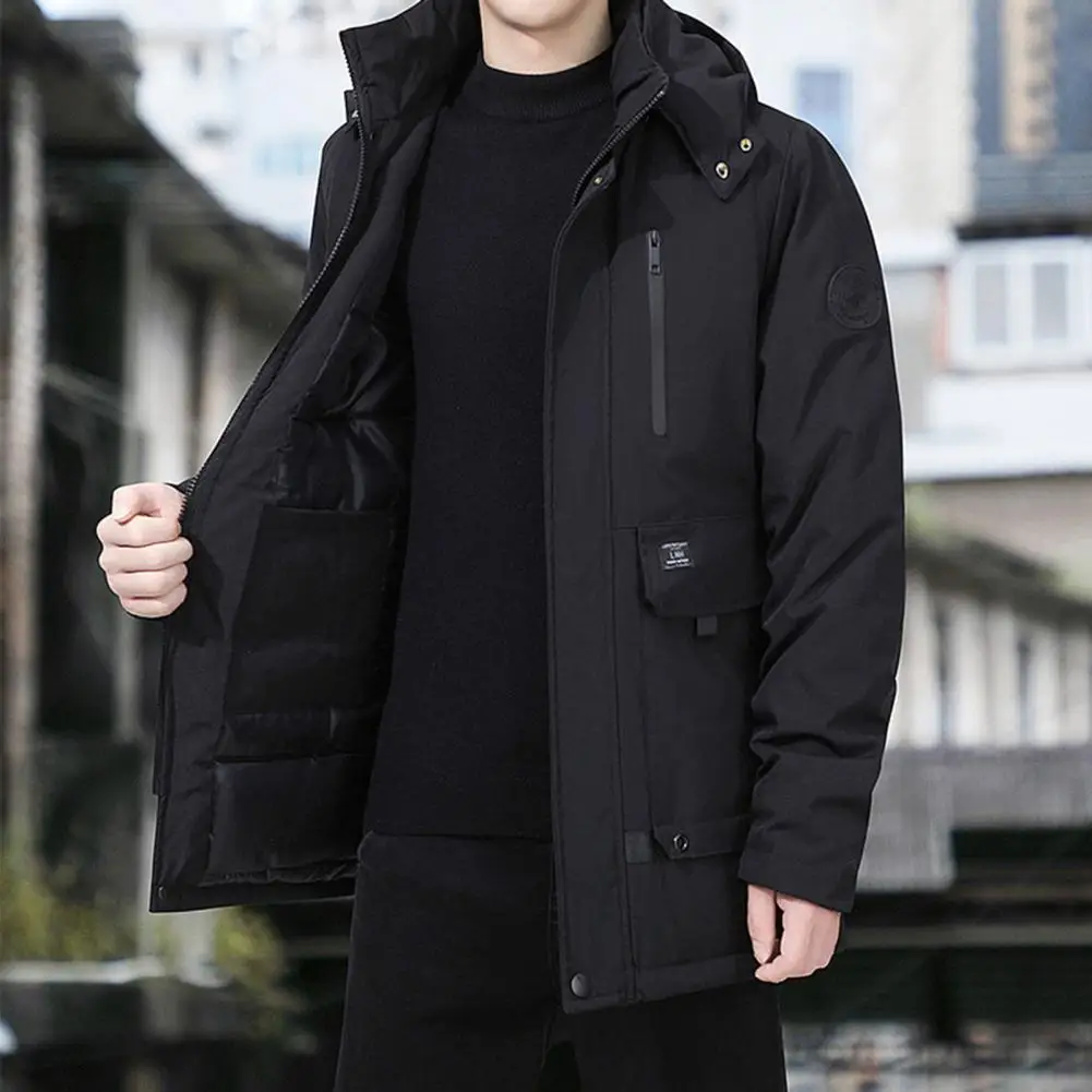Winter Jacket Men Casual Thicken Cotton Parka Hooded Long Sleeve Solid Plus Size Coat Loose Windproof Hooded Outwear Streetwear
