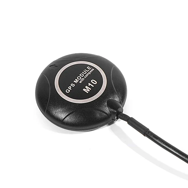 Module GPS M10 pour drone installé sur un drone, câbles branchés, démarrage à chaud rapide.