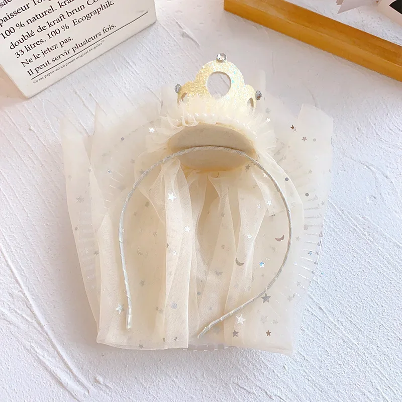 Korean New Children's Shiny Crown Headband Girls' Birthday Hairpin Head Jewelry Mesh Streamer Headband Headdress