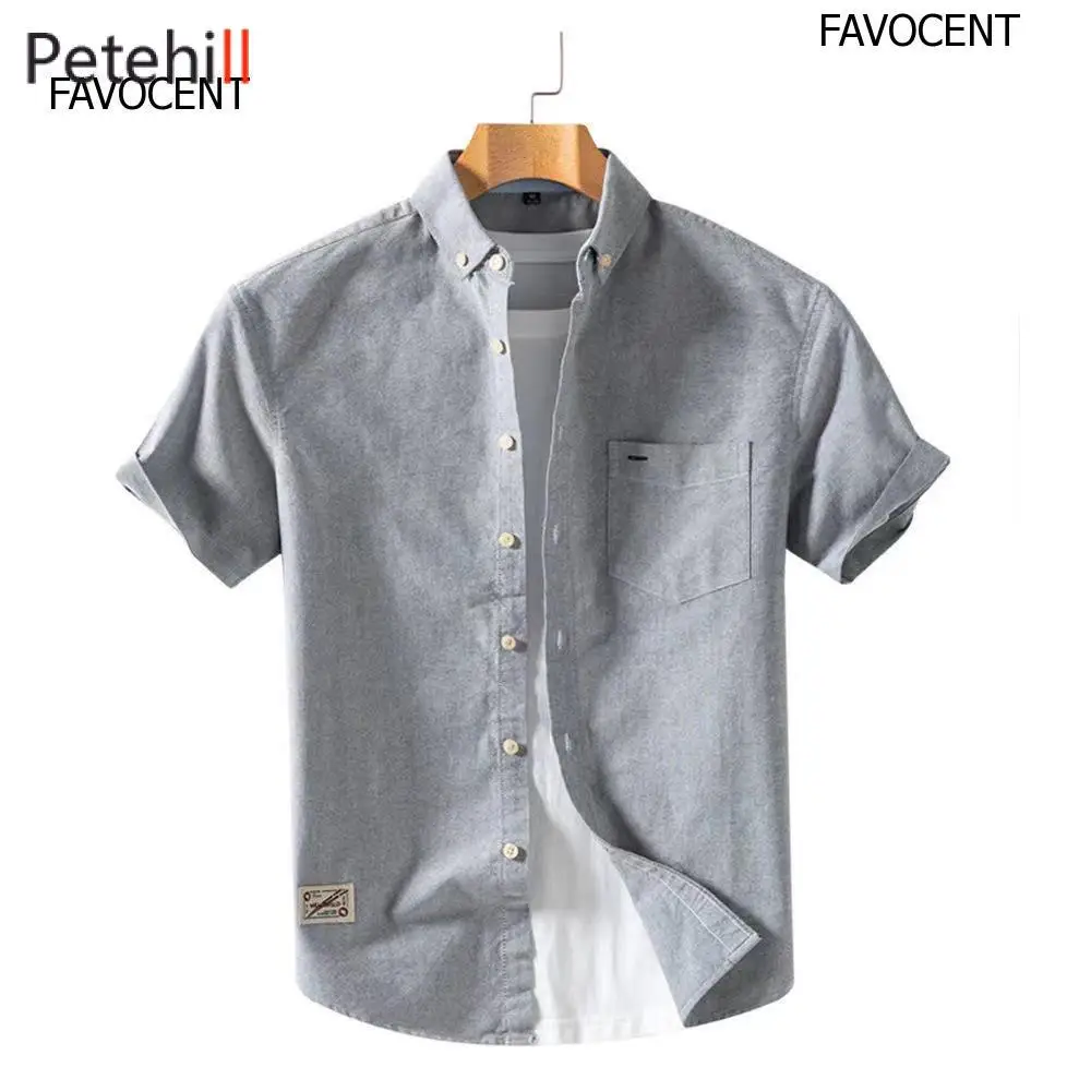

2023 New Spring Summer 100% Cotton Denim Shirt Men's Short Sleeves Style Daily Fashion Casual Loose Clothing White Grey Blue Top
