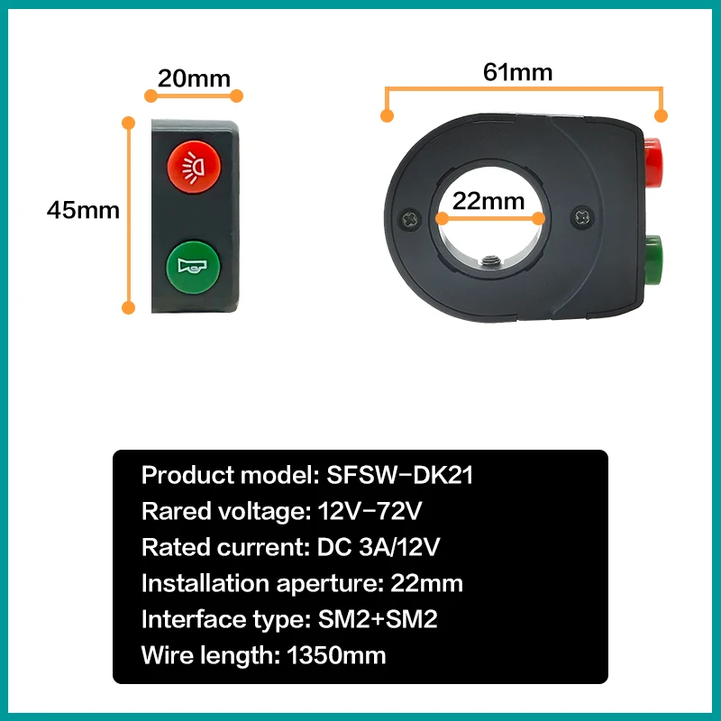 DK21 Handlebar Horn and Headlight 22mm Combination Button Switch for Motorcycle E-bike Scooter Universal Refit Accessories