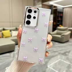 Chic Bowknot Transparent Phone Case Cover for Samsung S25Ultra (PURPLE)
