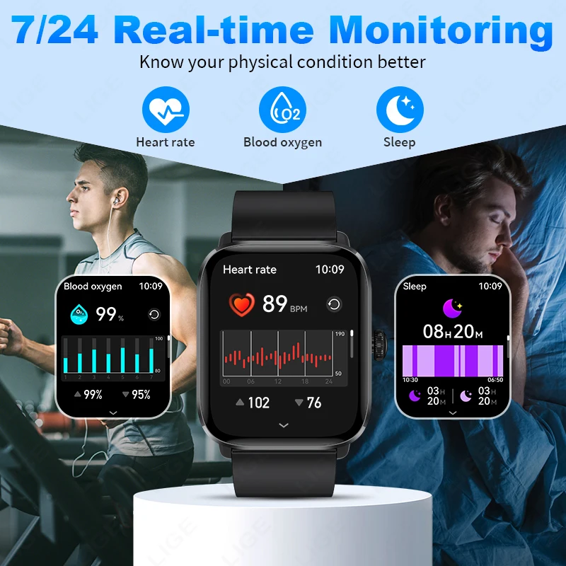 LIGE Men Smart Watch 1.83”Full Touch Screen Heart Rate Bracelet Sports Fitness Tracker Ladies Smartwatch For Android IOS +Gift