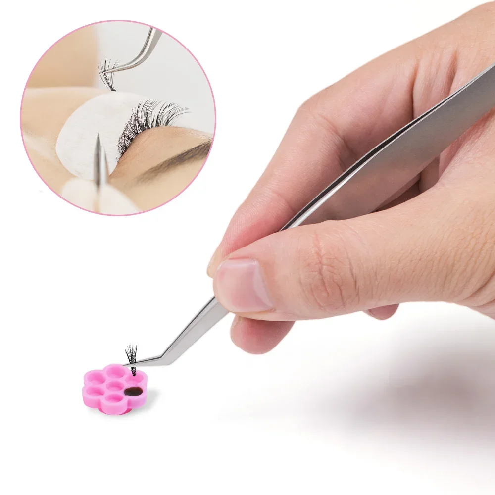 새로운 100개입 7홀 인조 속눈썹 연장 블루밍 컵 글루 홀더 핑크 꽃 모양 속눈썹 액세서리