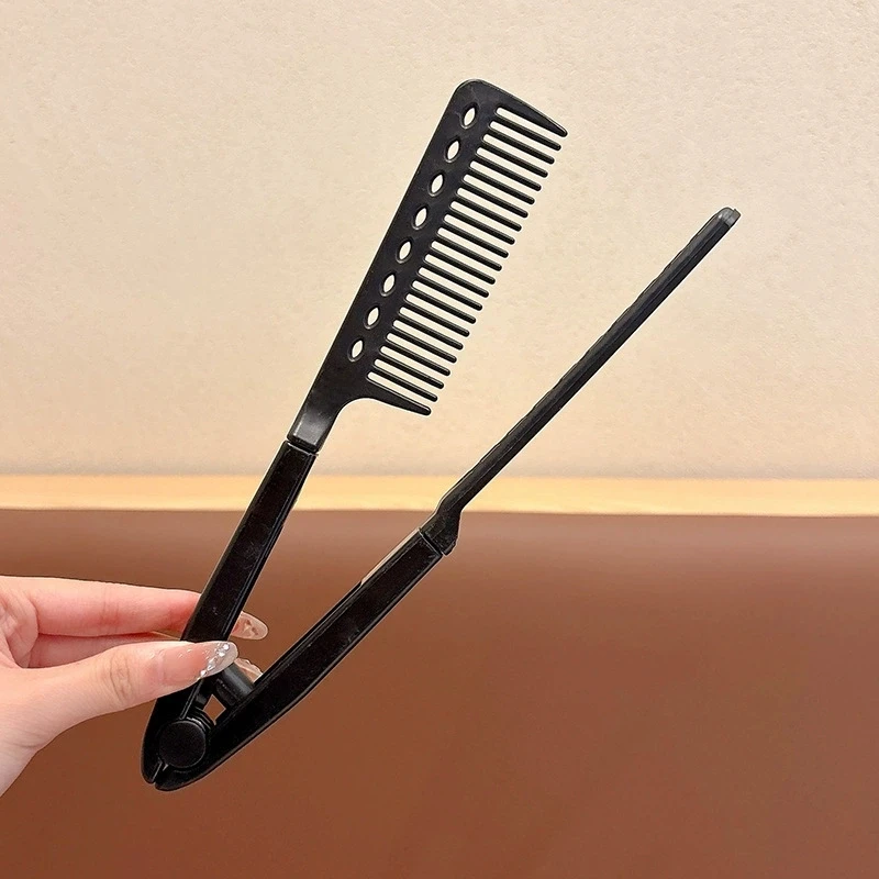 Professional V-Shaped Straightening Brush for Real Hair and Salon Use