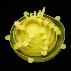 Silicone Stretch Lids - Reusable & Durable Kitchen Storage Covers (6 - Pack) (Round - yellow)