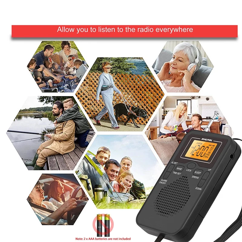 W-206 FM/AM Radio Portable Battery 2 AA Stereo Earphone LCD Display Digital Alarm Clock sleep Morning/AM indicator fm radio