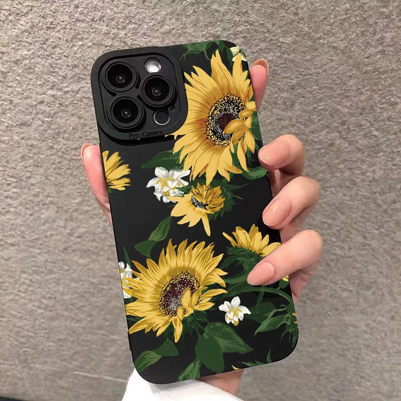 Minimalist Sunflower Rose Butterfly Silicone Phone Case - Soft Back Cover