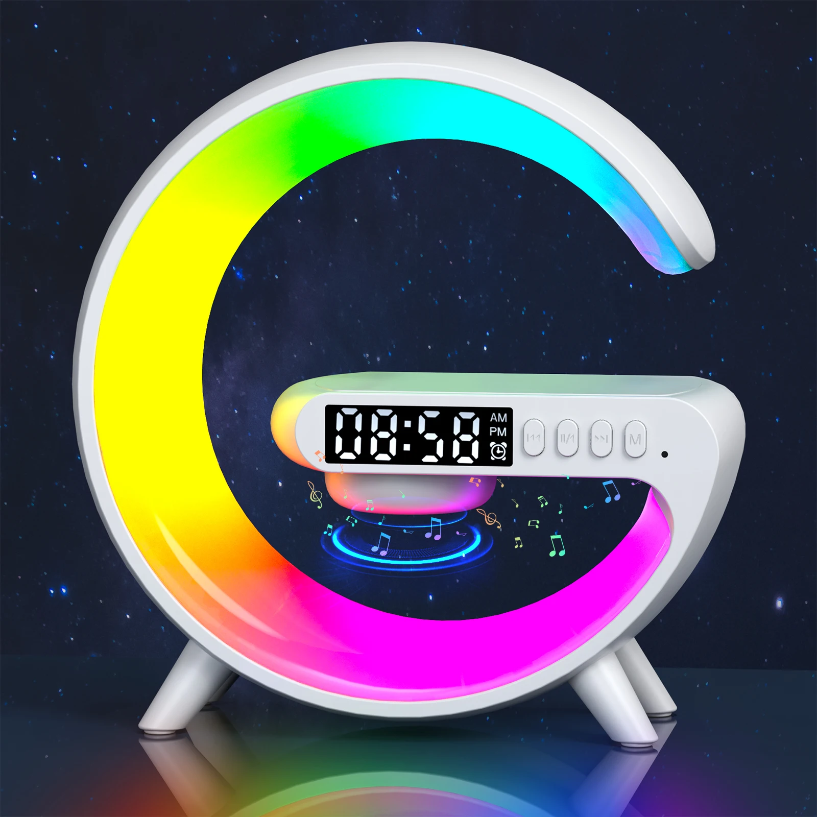 

New BlueTooth Speaker Ambient Light Wireless Charging Music Alarm Clock Support Tf Aux Small G BlueTooth Speaker