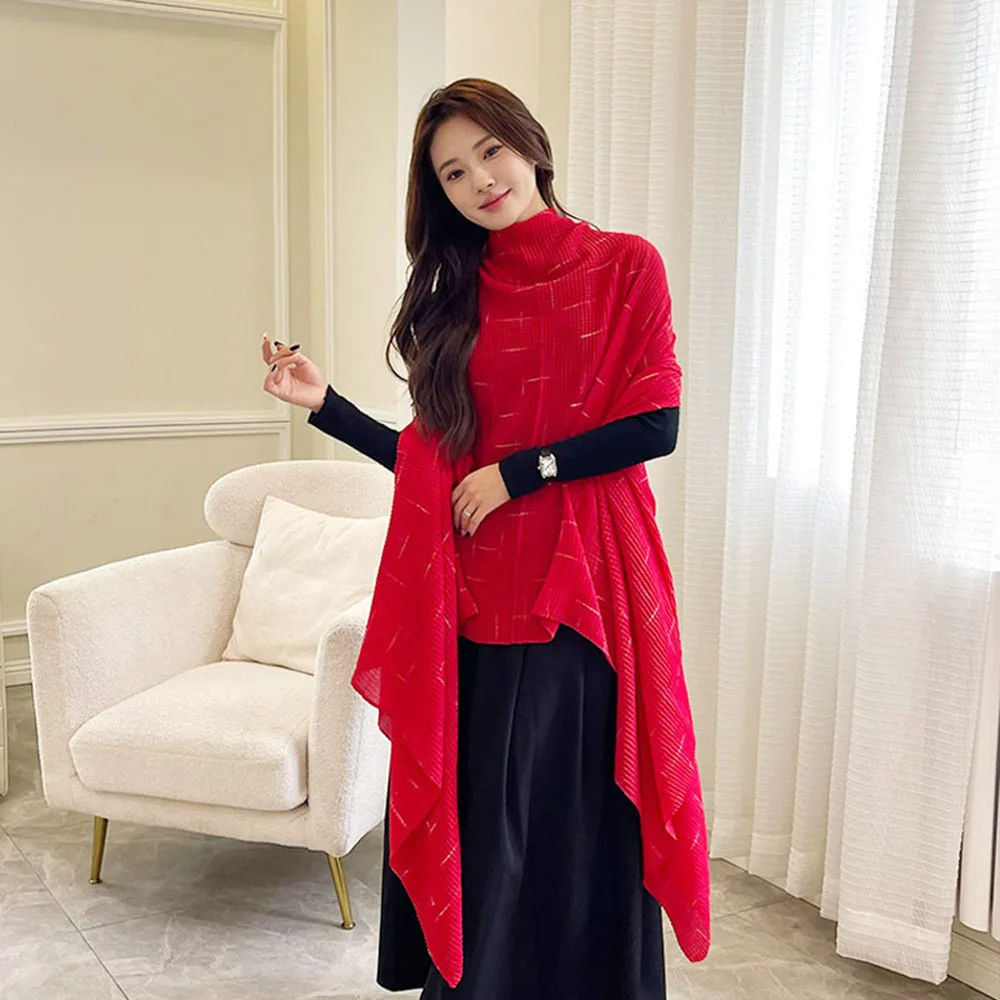 

Pullovers Cape Coat New Europe United States Autumn Pure Color Long Poncho Female Streetwear Red Elegant Shawl And Cloak Tops