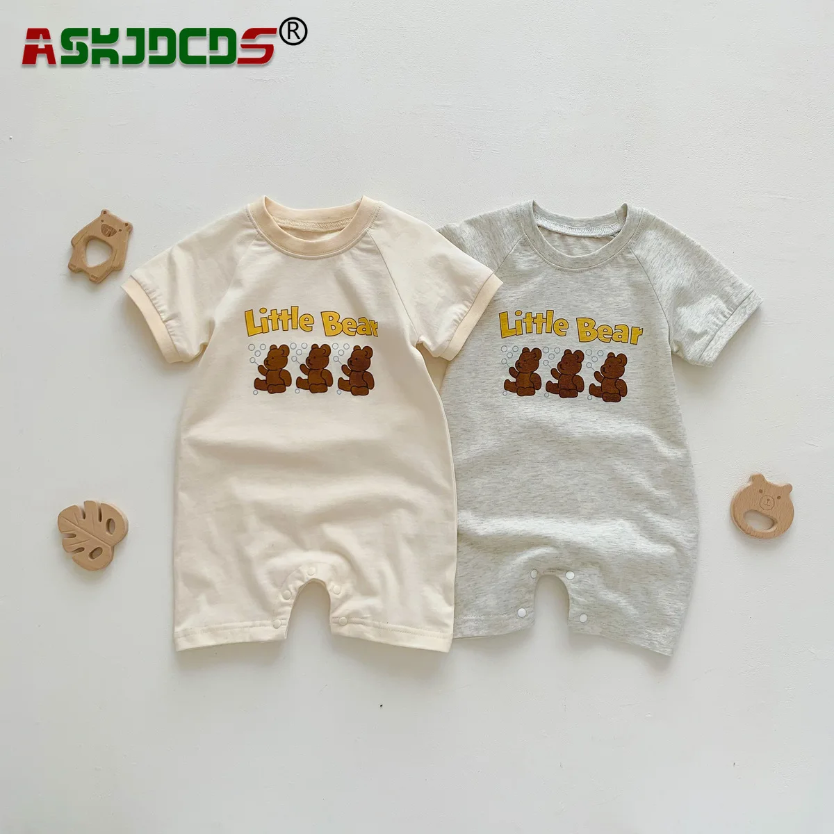Summer Infant Baby Girls Boys Short Sleeve Cartoon Bear Letter Print Outfits Kids Newborn Jumpsuits Cotton Romper 0-24M