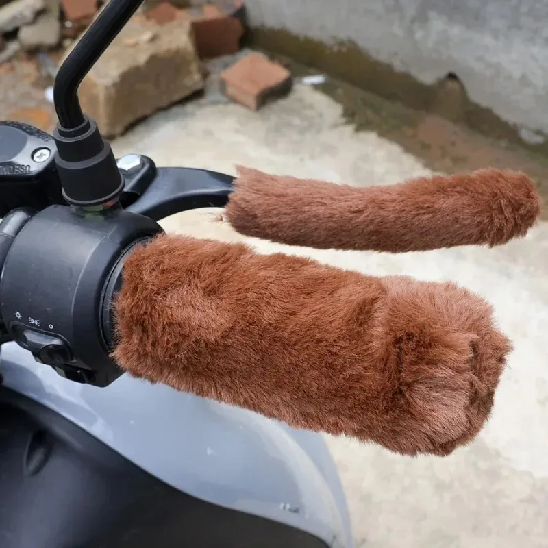 Plush Fleece Handlebar Covers for Motorcycle Bike Scooter Winter Warm Windproof Cold Weather Protection Comfort Grip Accessories