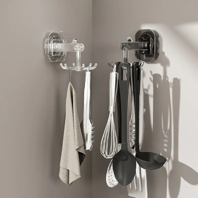 

New Kitchen Suction Cups Six-claws 360 Rotating Hooks Rack Punch-free Wall Multifunctional Storage Shelves Utensil Organizer